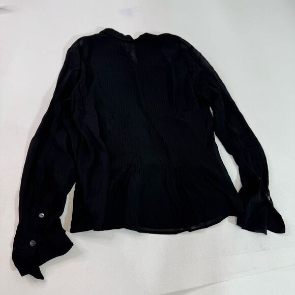 Theory Shirt Women Large Black Silk Pleated Button Down Dionelle Texture Chiffon - Picture 6 of 9
